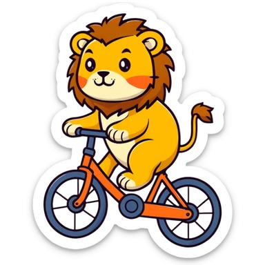 lion riding a bike, cartoon sticker style sticker