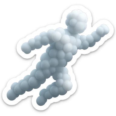 flying person made entirely of small very white fluffy convex clouds, matte glass style, minimalist, no background, no extra details sticker