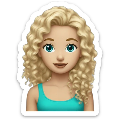 Blonde curly hair mid length Belgian girl blue eyes with turquoise earrings sticker