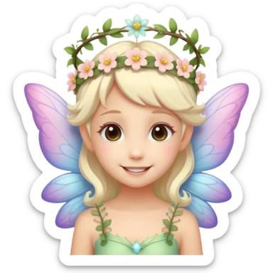 A tiny pastel fairy with glowing wings and a sweet smile and tiny flower crown
 sticker