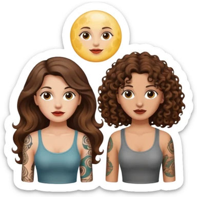 moon color change — long wavy brown hair tattooed woman and short tight curly brown hair woman — alarmed sticker
