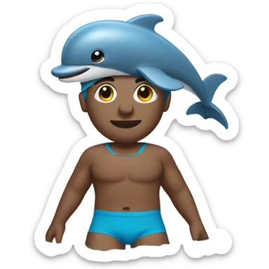 Man swimming wearing a dolphin outfit sticker