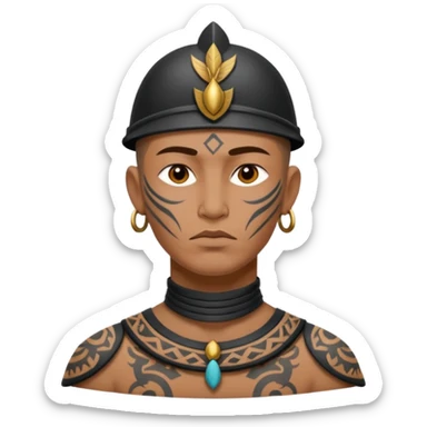 tatooed soldier on neck and face, tribal ancient sticker