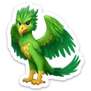 Full-body green gryphon with a beak for its mouth and wings sticker