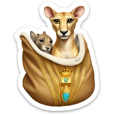 king tut peeking out of a full body kangaroos pouch sticker
