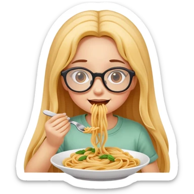 girl with glasses and long hair eating pasta  sticker