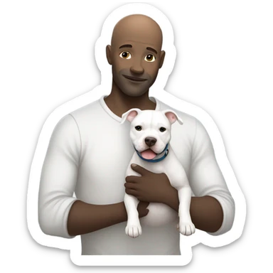 white bald man with blue eyes hugging dark grey no white staffordshire terrier  sticker