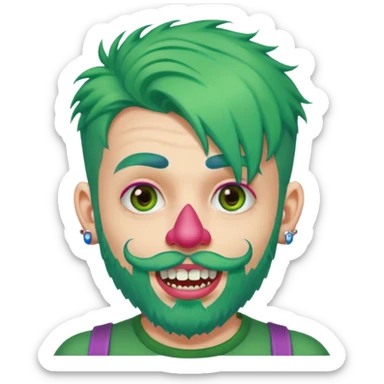 very colorful puffy green haired man just beard  no mustache made out of candy wearing teeth-braces and excessive face tattoos just face  sticker