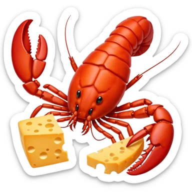 Lobster holding a piece of cheese sticker