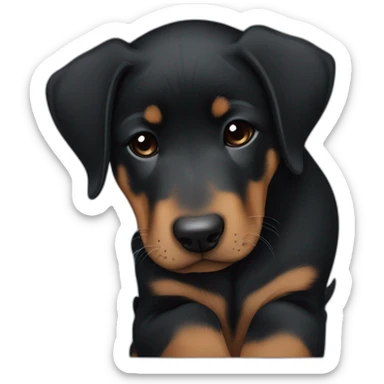 Sleeping black and brown beauceron puppy with white chest and chin sticker