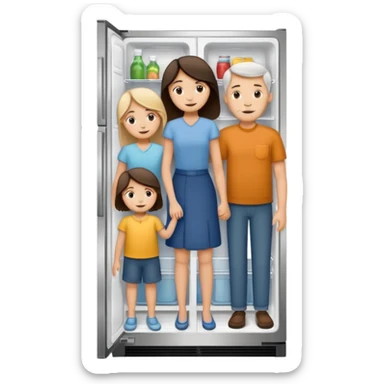 Mono line pencil-drawn stick figure mom, dad, son, and daughter in child’s refrigerator artwork style  sticker