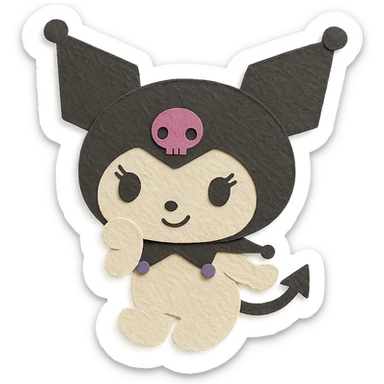 Kuromi character, paper craft style, layered paper effect, cute pose sticker