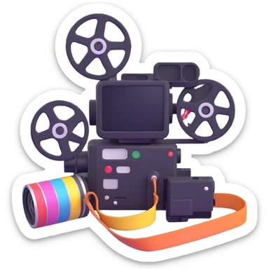 video camera with film reels sticker