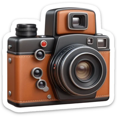 retro camera object icon, vintage photo camera, leather texture, big lens, cute 3D cartoon, mobile game icon style, clean background, no text, no watermark
  sticker