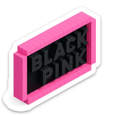 Blackpink inspired icon, pink and black, 3D blocky look, modern pop sticker