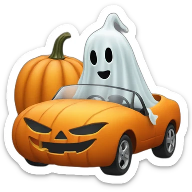 ghost driving a pumpkin car sticker