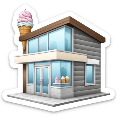 ice cream store at an angle, modern building wood, gray, white materials modern, at an angle sticker