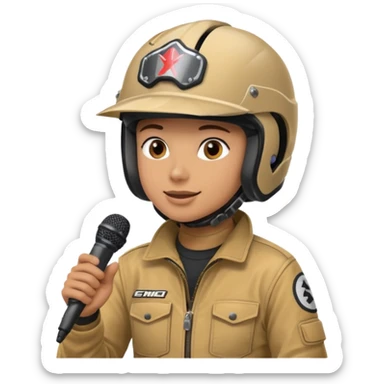 dirtbike rider on stage being interviewed sticker