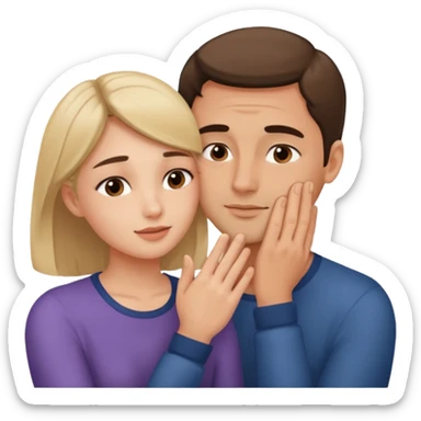 only one Girl touching his face with his own both hand, and smoothly rubbing the face sticker