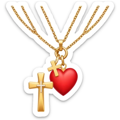 Two red  hearts connected by one simple gold cross  sticker