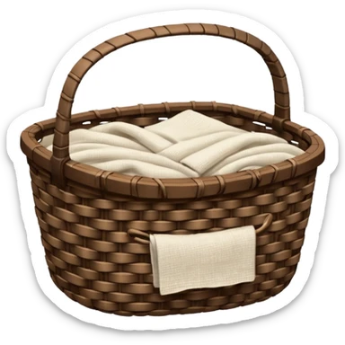 A woven raffia dark Brown basket with fresh washed linen sticker