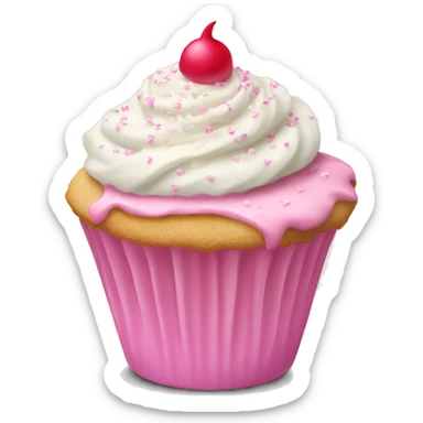 A vanilla cupcake with pink frosting and white sprinkles sticker