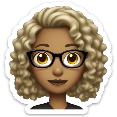 a girl with black glasses and curly dark-blonde hair sticker