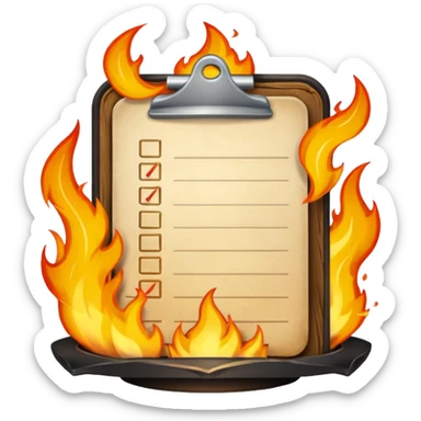 A To-do list on fire. Representing fast completion. This will be an app achievement so make it kind of high end ux looking or even like a fun trophy sticker