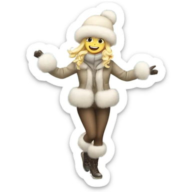blonde girl in a fur hat dancing in the snow full body sticker