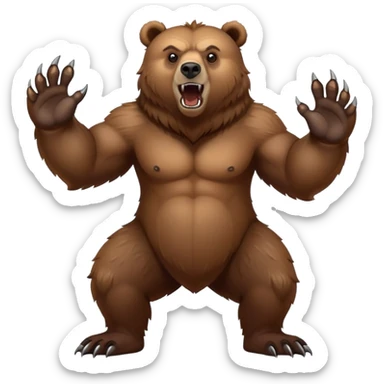 Intimidating brown grizzly bear standing on hind legs, showing claws and fierce expression sticker