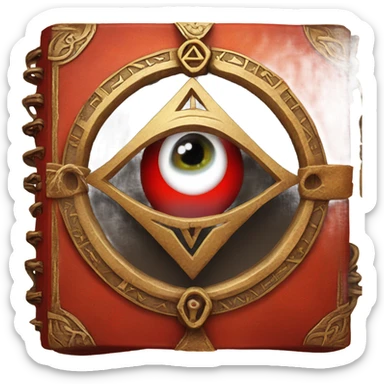 spell book that's red with eye in the middle with runes sticker
