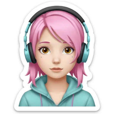 Girl with pastel pink hair and headphones sticker