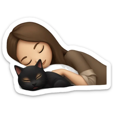 Girl with brown hair sleeping with black cat sticker
