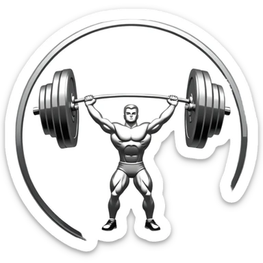 An emblem symbolizing weightlifting with a stylized barbell in the center, set against a simple, clean background. The barbell is prominent and sleek, with no athlete included. The design is bold, modern, and minimalistic sticker