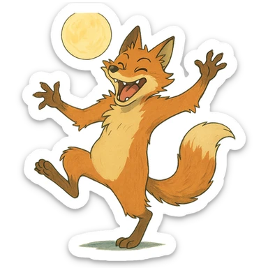 crazy fox dancing under moonlight sticker