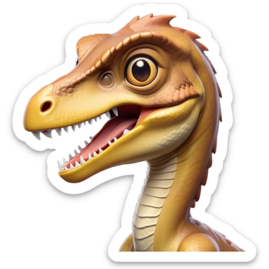 Cinematic Comical jurassic park Velociraptor Portrait Emoji, Head tilted dramatically with an exaggeratedly shocked expression, featuring a sleek, agile form with wide, comically expressive eyes and a quirky, animated snout that brings out its playful side, Simplified yet hilariously expressive features, highly detailed, glowing with a slightly sassy prehistoric glow, high shine, dramatic yet playful, stylized with an air of cheeky dinosaur mischief, soft glowing outline, capturing the essence of a meme-worthy jurassic park Velociraptor that looks ready to side-eye its way into viral fame! sticker