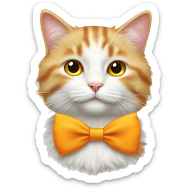 fluffy white and orange cat with a yellow bow tie sticker