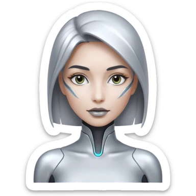 mach mir ein emoji von einer Frau in dr Zukunft. in 100 jähren, sie soll sehr technologisch aussehen. sticker