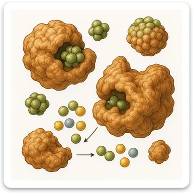 Ultra-detailed scientific illustration  (like in a school book) of enzyme digestion. Macro molecular view, clean white background, no text, no human figures or cartoon characters. Purely biological focus. sticker