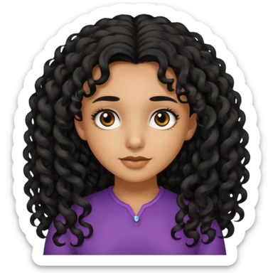 A girl with black long curly hair dark brown eyes brown skin colour. sticker