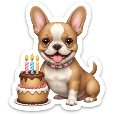 French bull dog with birthday cake  sticker
