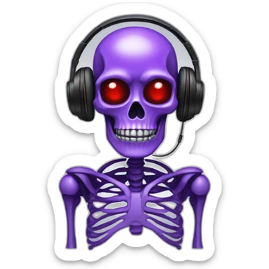 purple skeleton with headphones and red eyes sticker