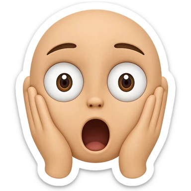 Add hands to the chocki emoji while keeping the wide eyes and open mouth expression. Preserve the transparent background. The style should match the Apple emoji style with its characteristic look and colors. sticker
