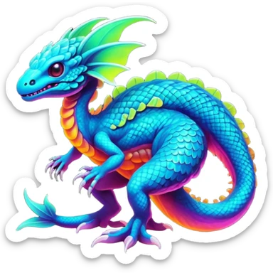 Exotic futuristic lush warm-colored neon Fakémon-Fionbri-creature sticker