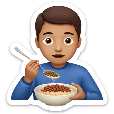 Create a person having lunch. Not a sandwich. Rice, beans and meat. sticker