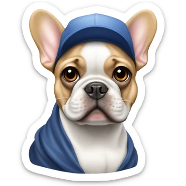 French bulldog with a cap sticker