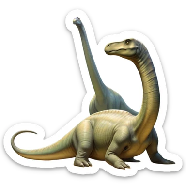 Beautiful and Majestic Brachiosaurus Portrait Emoji, Head and body resting in serene repose with a gentle, confident expression, showcasing its monumental, elongated neck and a small, refined head with tranquil eyes, Simplified yet exquisitely endearing features, highly detailed, glowing with a soft, drowsy golden light, high shine, relaxed and utterly majestic, stylized with an air of timeless prehistoric splendor, soft glowing outline, capturing the essence of a beautiful and majestic Brachiosaurus that feels destined to become the next viral icon of awe-inspiring ancient beauty! sticker