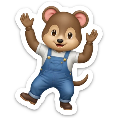 mole wearing overalls, dancing, apple emoji style sticker
