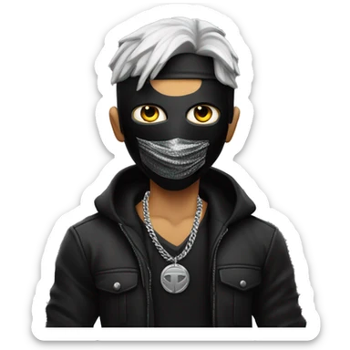 guy with black mask and sniper gun silver chain with on neck all black outfit sticker