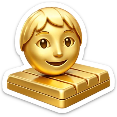 Cinematic Realistic Gold Emoji, Radiant and brilliant, with smooth, polished golden bars reflecting the light in stunning highlights. The soft, warm glow of the metal exudes luxury and elegance, catching every glimmer in the surrounding environment. Soft glowing outline, capturing the essence of wealth and timeless beauty in gleaming gold! sticker
